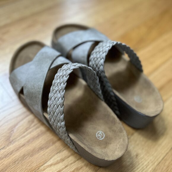 NWOT - Tan Chic Braided Cross Strap Light Slides Platform Sandals - size 37- 6.5 - Picture 7 of 9